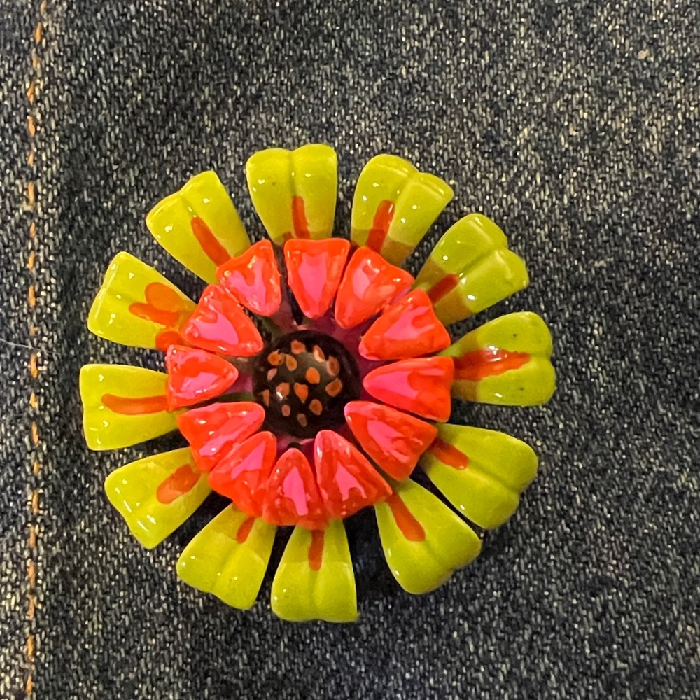 Colorful Enameled Flower Brooch - Picture 2 of 5